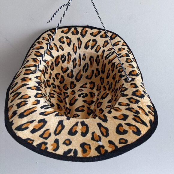 Fuzzy Leopard Print Cowboy Hat with string - Picture 3 of 4